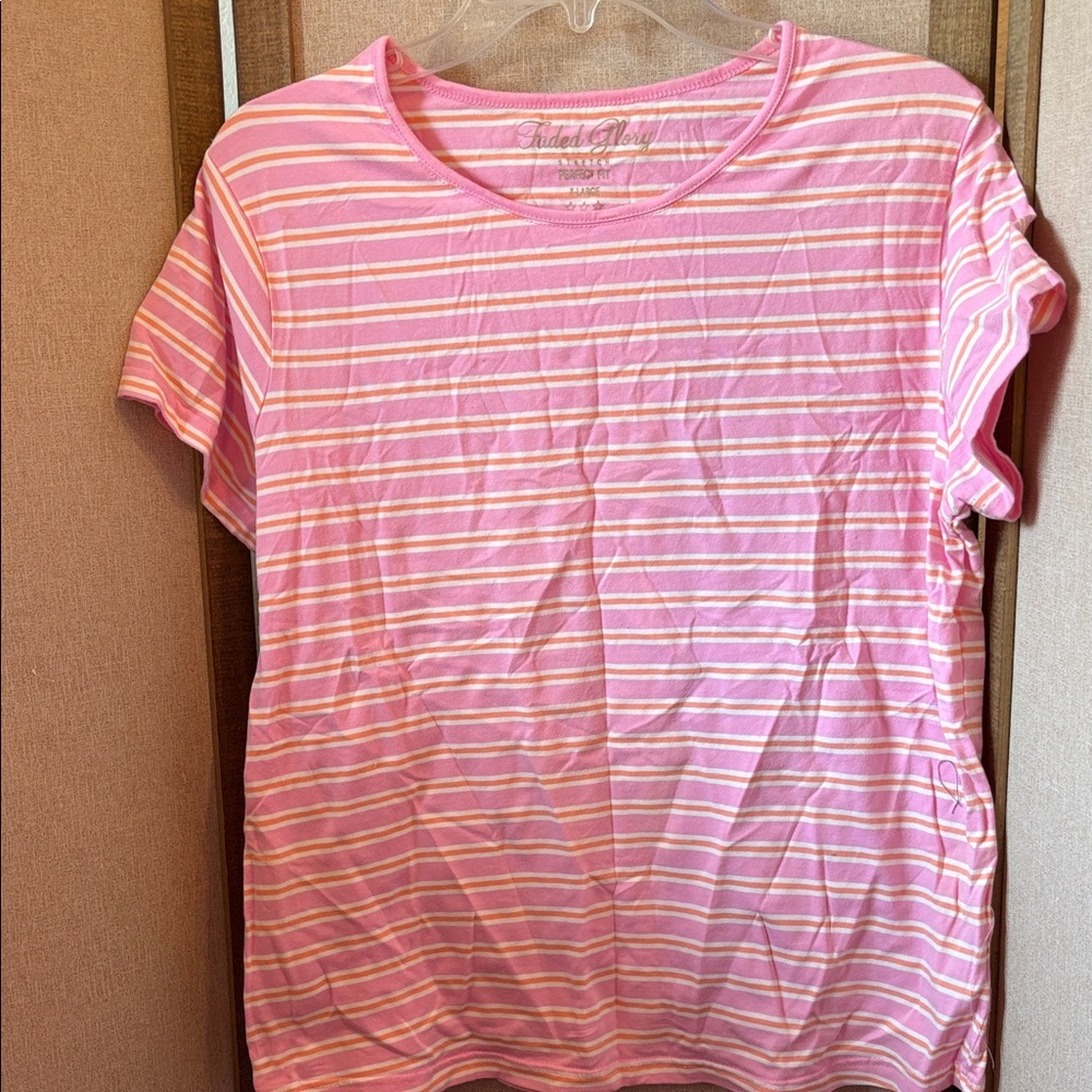 FINAL MARKDOWN Faded Glory Pink and White Striped Top xl